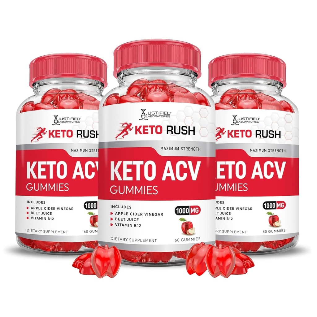 Justified Laboratories (3 Pack Keto Rush Keto ACV Apple Cider Vinegar Boost Formulerad med Pomegranate Beet Juice Powder B12 Vegan Non GMO 180 Gummies