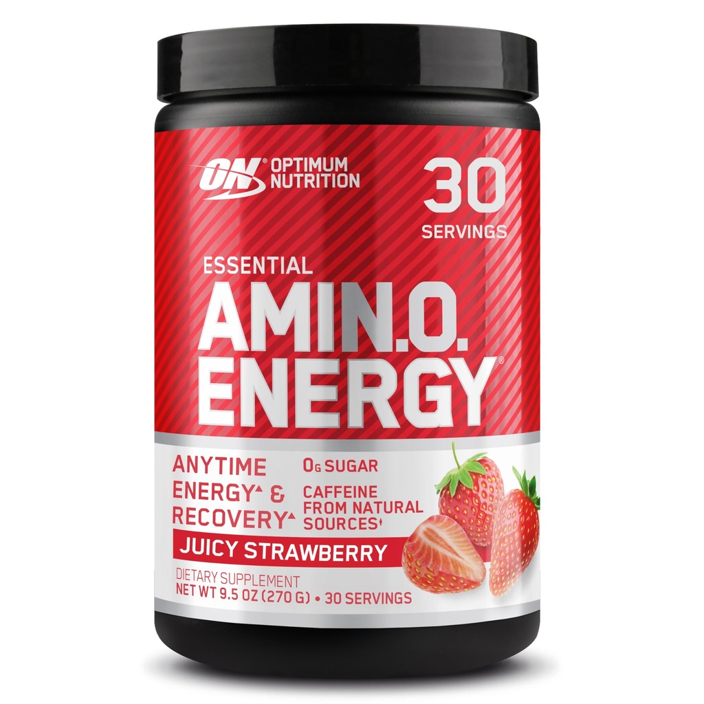 Optimum Nutrition Amino Energy - Pre Workout med grönt te, BCAA, Aminosyror, Keto Friendly, Green Coffee Extract, Energy Powder - Juicy Strawberry Burst, 30 portioner (Packaging May Vary)