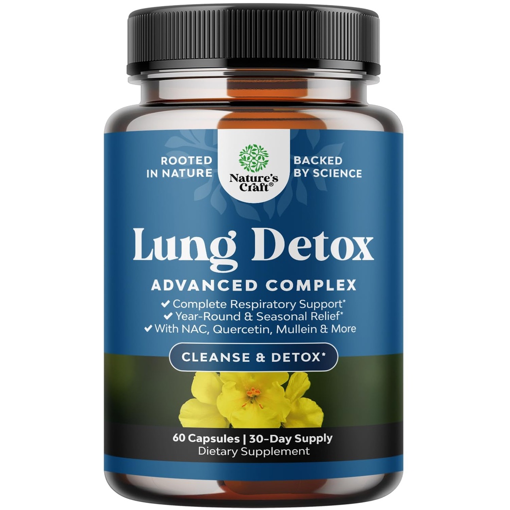 Lung Detox Mullein Leaf Capsules - Puhdistus Mullein Lung Cleanse Complex NAC Quercetin & Cordyceps Otteita - Leaf Herb hengitysteiden täydentää Sinus Immuniteetti & hengitystuki 60ct
