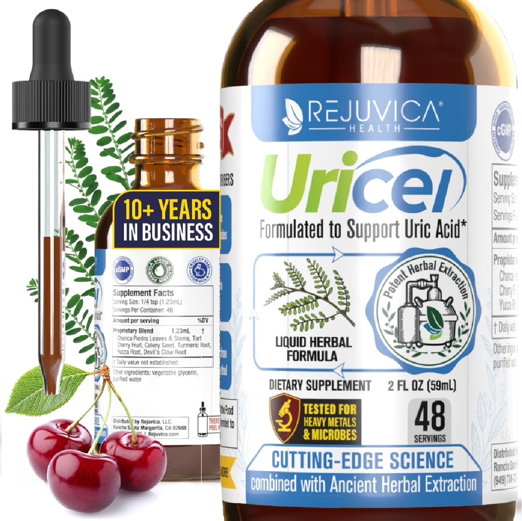 Uricel - Avancerad Uric Acid Support & Cleanse Supplement - Joint & Kidney Support - Liquid Delivery för bättre absorption - Tart Cherry, Chanca Piedra, Celery Seed & Turmeric - 2 fl oz