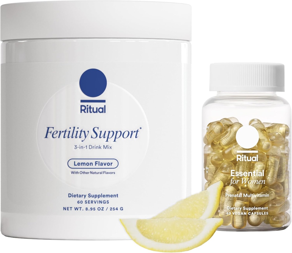 Ritual Preconception Bundle: Essential for Women Prenatal Multivitamiini ja sitruuna hedelmällisyys Tuki juoma Mix täydentää NAC, CoQ10 ja Myo-Inositoli. Vegaani ja suunniteltu tukemaan häntä. *