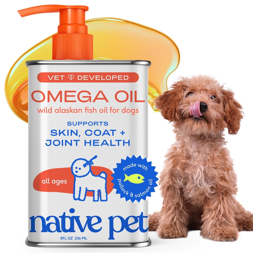 Native Pet Omega 3 Fish Oil for Dogs & Cats - Edistää terve iho, kiiltävä takki, & Vahvat jointit - valmistettu Wild Alaskan Salmon Oil for Dogs Maukas, nopea absorbing Omega 3 6 9 Liquid täydennysosa- 8oz
