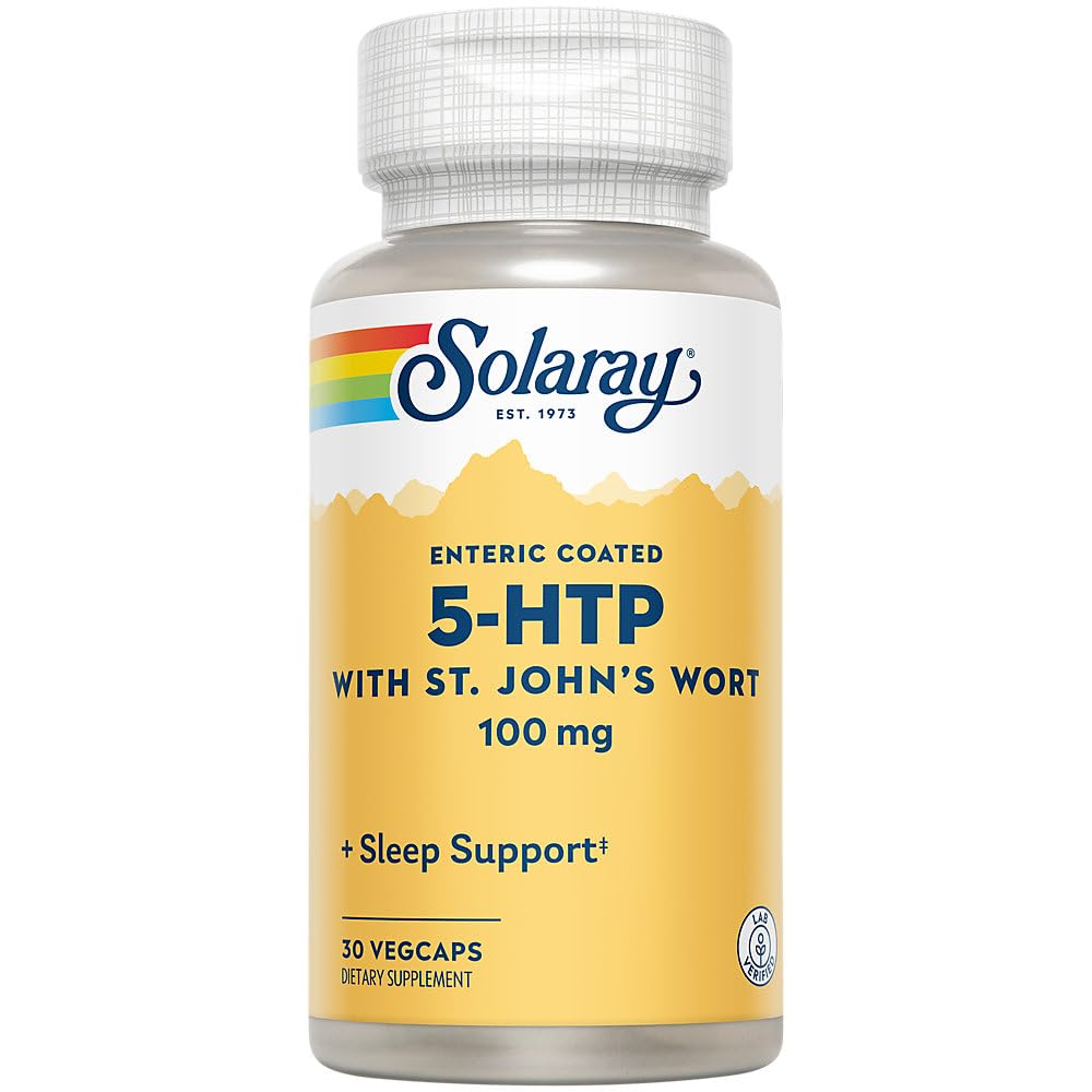 SOLARAY 5-HTP Plus St John's Wort - 30 Enteric-Coated Capsules - 100 mg - 30 portioner