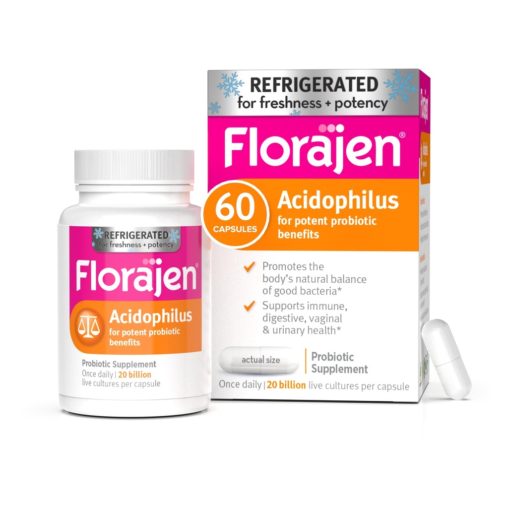 Florajen Acidophilus High Potency Refrigerated stöder övergripande hälsa, 20 miljarder CFU: er för potenta probiotiska fördelar, osmakade, 60 greve