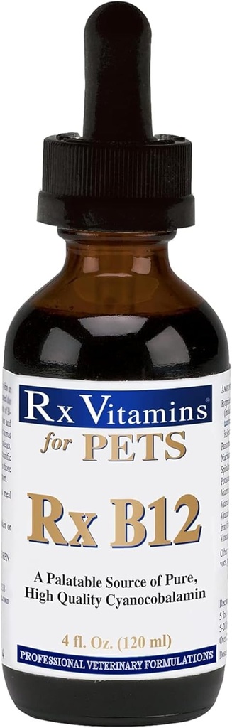 Rx Vitamins Rx B12 för hundar och katter - Vitamin B12 Liquid Supplement för husdjur - Hund Vitaminer för liten & stor ras - Cat Health Supplies - 4 oz.