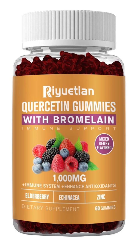 Kvarsetiini, jossa on bromelaiinia, sinkkiä ja C-vitamiinia - kardiovaskulaarisia, ikääntyvä tuki purut vitamiinit - vegan - puhdas Quercetin lapsille ja aikuisille - ei-GMO 60 kreivi