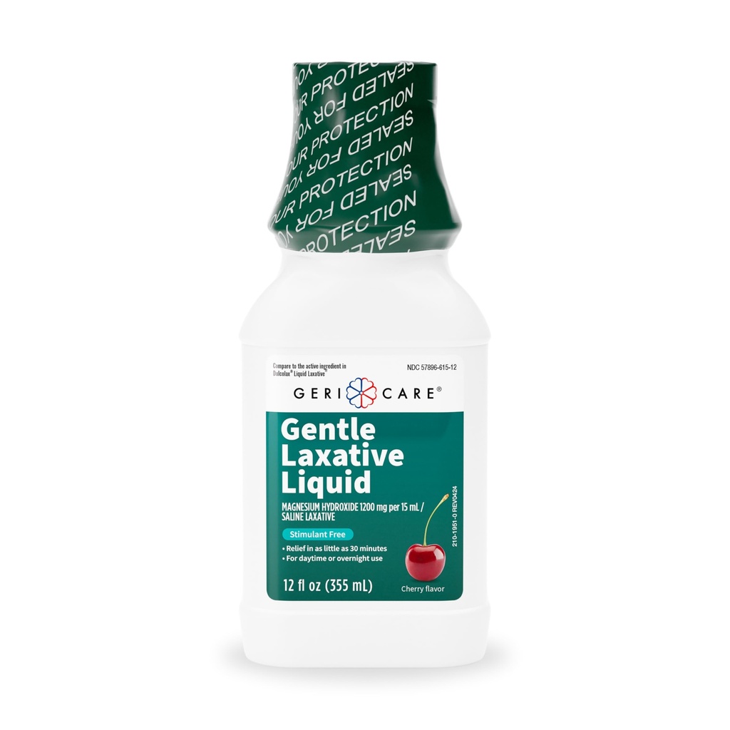 GeriCare Liquid Laxative for Constipation Relief - Maximal Strength Stool Softener med Magnesium Hydroxide, Mjölk av Magnesia Cherry Flavored och Colonoscopy Prep Support, Stimulant Free 12 oz