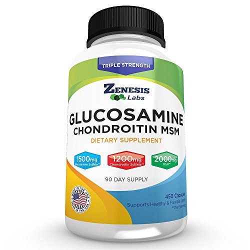 Zenesis Labs Glukosamiini Sulfaaatti + Chondroitin + MSM-kombinaatio Joint & Cartilage Supplement 450 kapselia (Bulk 90 Day Supply) 1500mg, 1200mg, 2000mg per tarjoilu