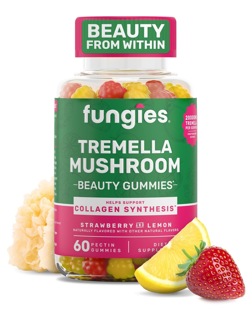 Sienet Tremella Mushroom Gummies, Mixed Strawberry & Lemon Flavor - Sienten kasviperäisten täydentää Gummy for Aikuinen tukee kollageeni synteesi, terve iho & terve ikääntyminen - Kauneus Gummies 60 tarjoilua