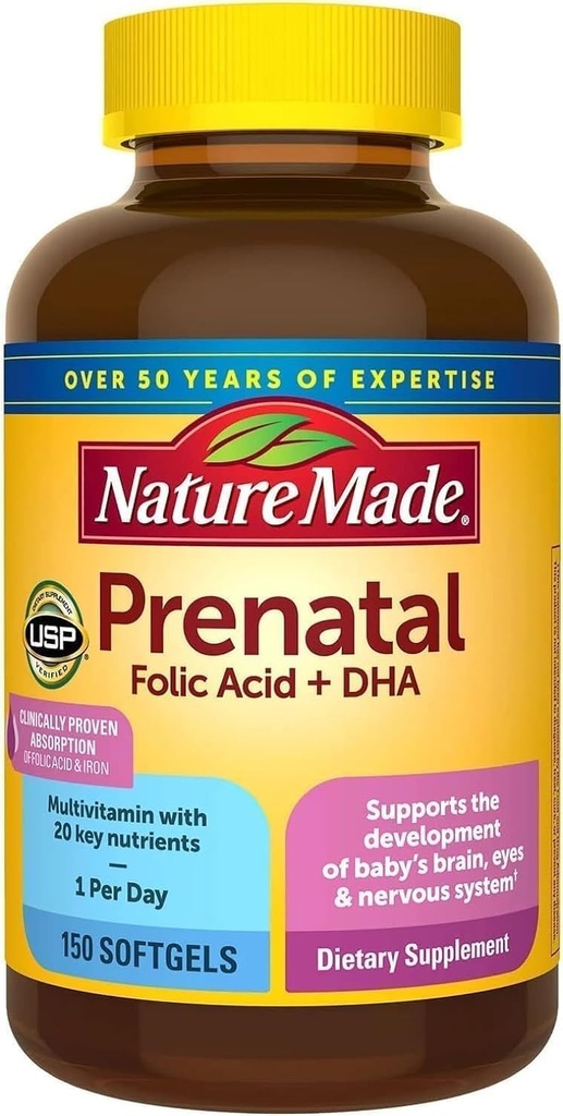 Nature Made Prenatal + Dha 200 mg ravintolisä (Netcount 150 Soft Gels), 150Count ()