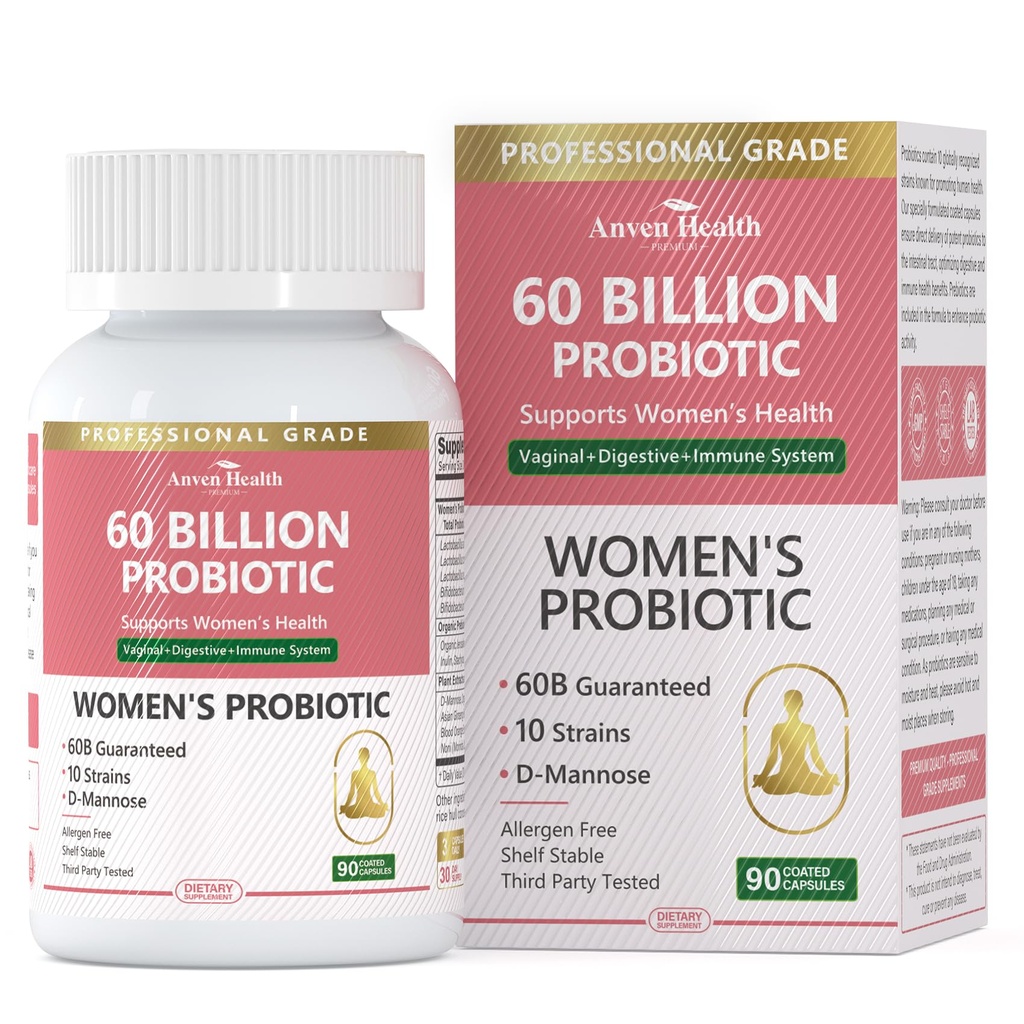 Probiotika och organisk prebiotika för kvinnor pH Balance & Digestion - 60 miljarder CFU Vaginal Probiotika med Cranberry D-Mannose, Vegan & Non-GMO för urinvägarna & Immune | 90 Caps