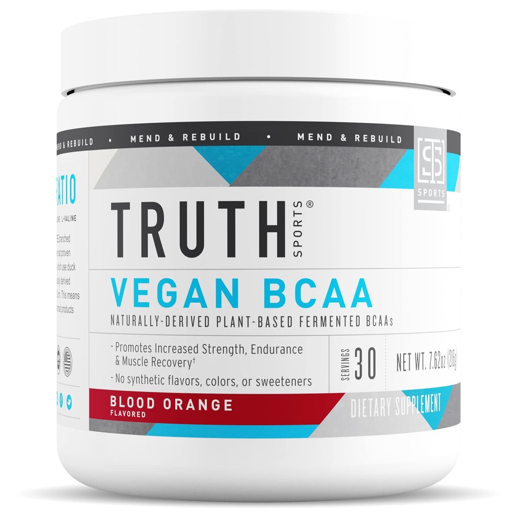 Truth Nutrition Vegan BCAA Powder- 2:1:1 Ratio Natural BCAAs Aminohapot Powder for Energy, Lihas Building, Post Treout Recovery Drink for Muscle Recovery (Blood Orange, 30 Servings)