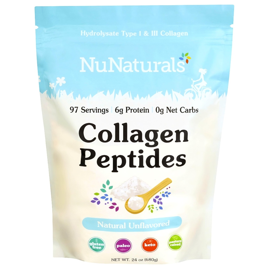 Nunaturals Collagen Peptides Powder (tyyppi I, III), ihon, hiusten ja kynsien hoitoon, 24oz
