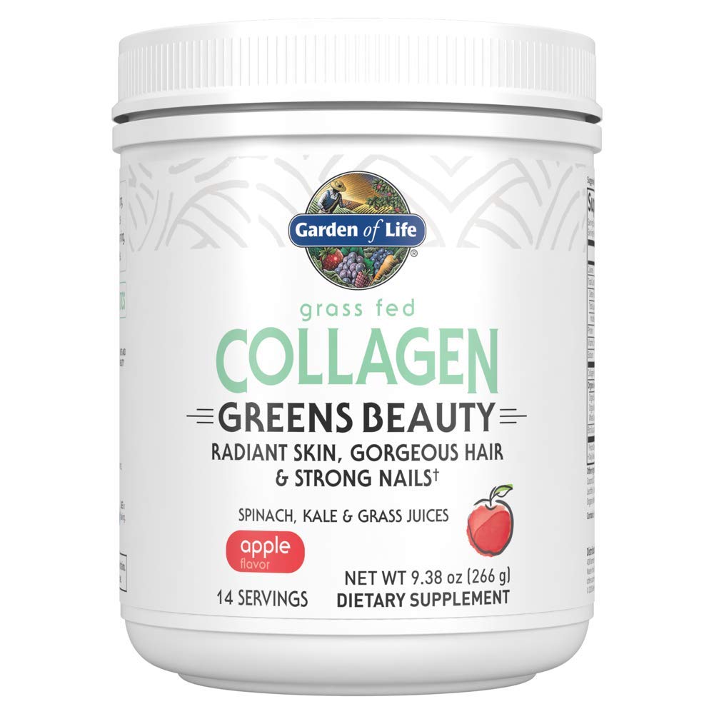 Puutarha Life Grass Fed Collagen Greens Beauty Powder - Apple, 14 Palvelee, naisten iho hiukset nivelet, kollageeni Peptides Powder + proteiini + vihreät täydentää
