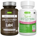 Levande kulturer+ Lab4 Probiotics + Super B12-Complex, Vegan Bundle, 25 miljarder CFU Lactobacillus Acidophilus och Bifidobacterium + High Absorption Sublingual B12, av Igennus
