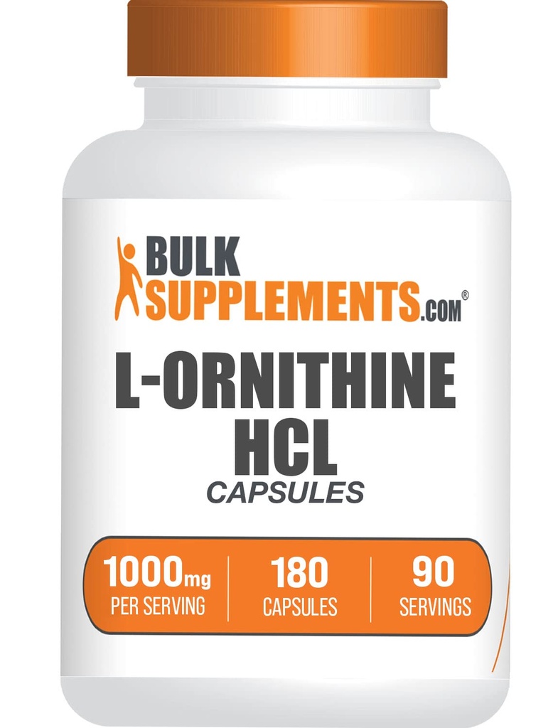 BulkSupplements.com L-Ornithine HCl kapselit - L-Ornithine Hydrochlorothiade, L-Ornithine 1000mg - Aminohappojen täydentää, Gluteeniton, 2 kapselia per tarjoilu, 180 Luku (pakkaus 1)