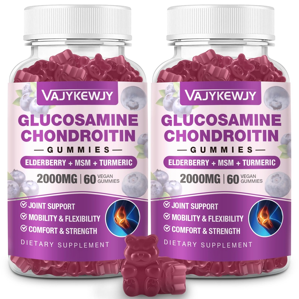 2 pakkausta 2000 mg Glukosamiini Chondroitin Gummies, Extra Strength Glukosamiinia kanssa Chondroitin MSM & Turmeric, Joint Support Supplement, antioksidantti Immuuni tuki - 120 Gummies