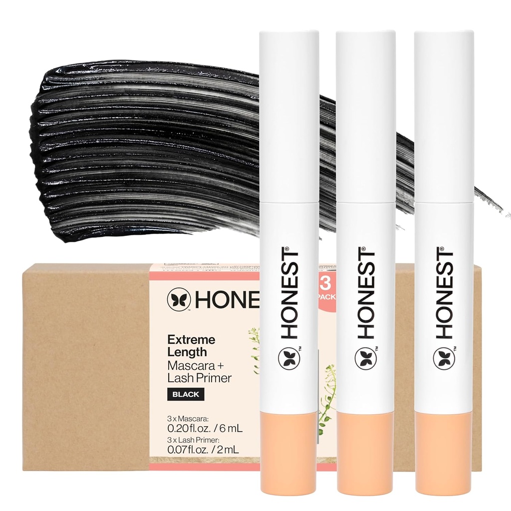 Rehellinen kauneus 2-in-1 Extreme Length Mascara + Lash Primer 3-Pack Julma Ilmainen + Turvallinen Sensitive Eyes 