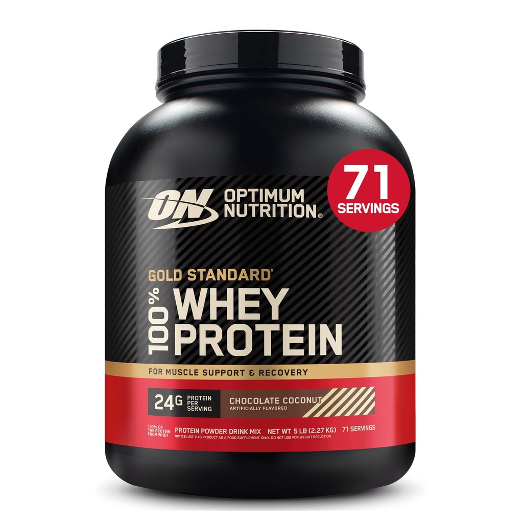 Optimum Nutrition Gold Standard 100% Whey Protein Powder, Chocolate Coconut, 5 punta (Packaging May Vary)