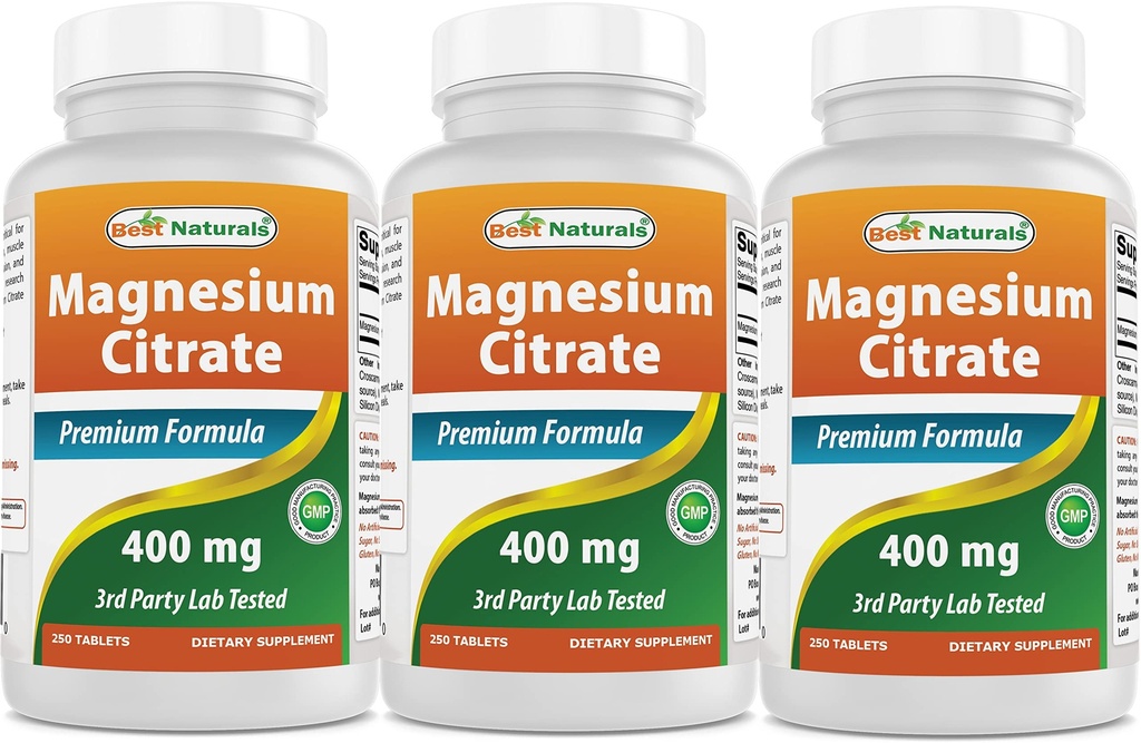 Best Naturals Magnesiumsitraatti (Citrato de Magnesio) 400 mg 250 tablettia (400 mg elementaali magnesiumia 2 tablettia) (3)