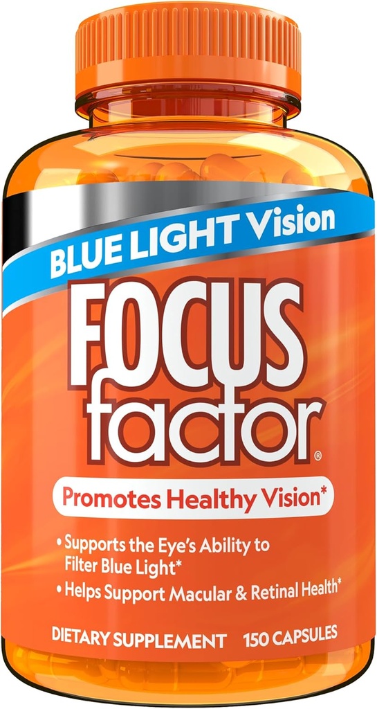 Focus Factor Blue Light Formula (150 Count) - Blue Light -suodatustuella varustetut silmävitamiinit - luteiini ja zeaksantiinilisä C-vitamiinilla, E-vitamiinilla, Lutemax 2020® - Edistää silmien terveyttä