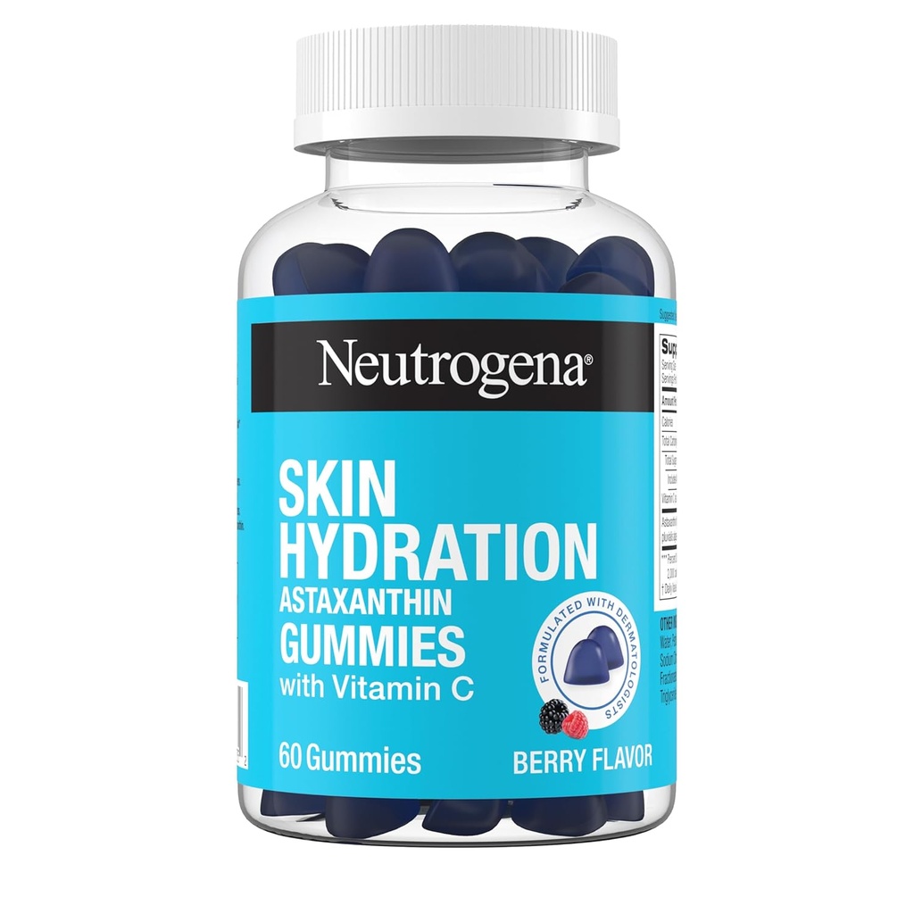 Neutrogena Skin Hydration Astaxanthin Gummies med vitamin C, Skincare Supplements for Hydrated, Smooth & Healthy Skin, Daily Antioxidant Gummies for Skin Health, Berry Flavor, 60 ct