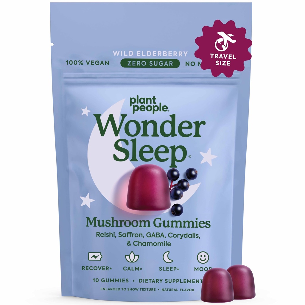Kasvi Ihmiset WonderSleep Sienen Gummies Supplement Mini Reishi Super Sienet, Saffron, Wild Elderberry Flavor No Sugar Vegan-Friendly & Gluteeniton Trial Size