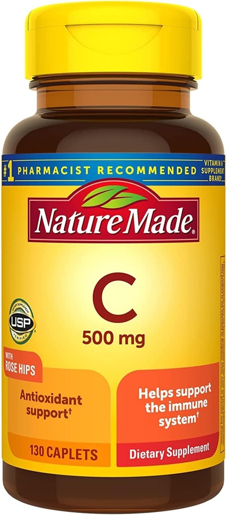 Luonto valmistettu C-vitamiini 500 Mg Caplets Rose HIPS, 130 tablettia (pakkaus 3)