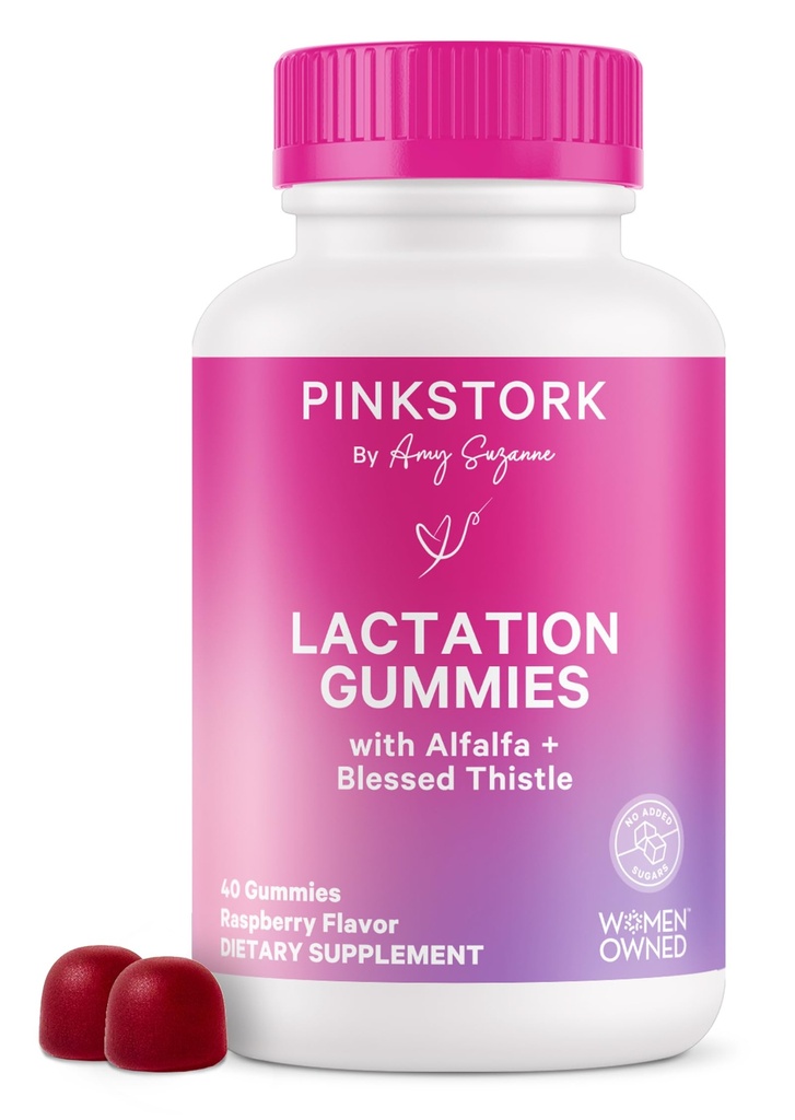 Vaaleanpunainen Stork Imetys täydentää Gummies - tukea rintojen maitoa maitoa Thistle, Alfalfa, D-vitamiinia ja B12, synnytyksen jälkeen Recovery, imetys Essentials - Vadelma, 40 Count