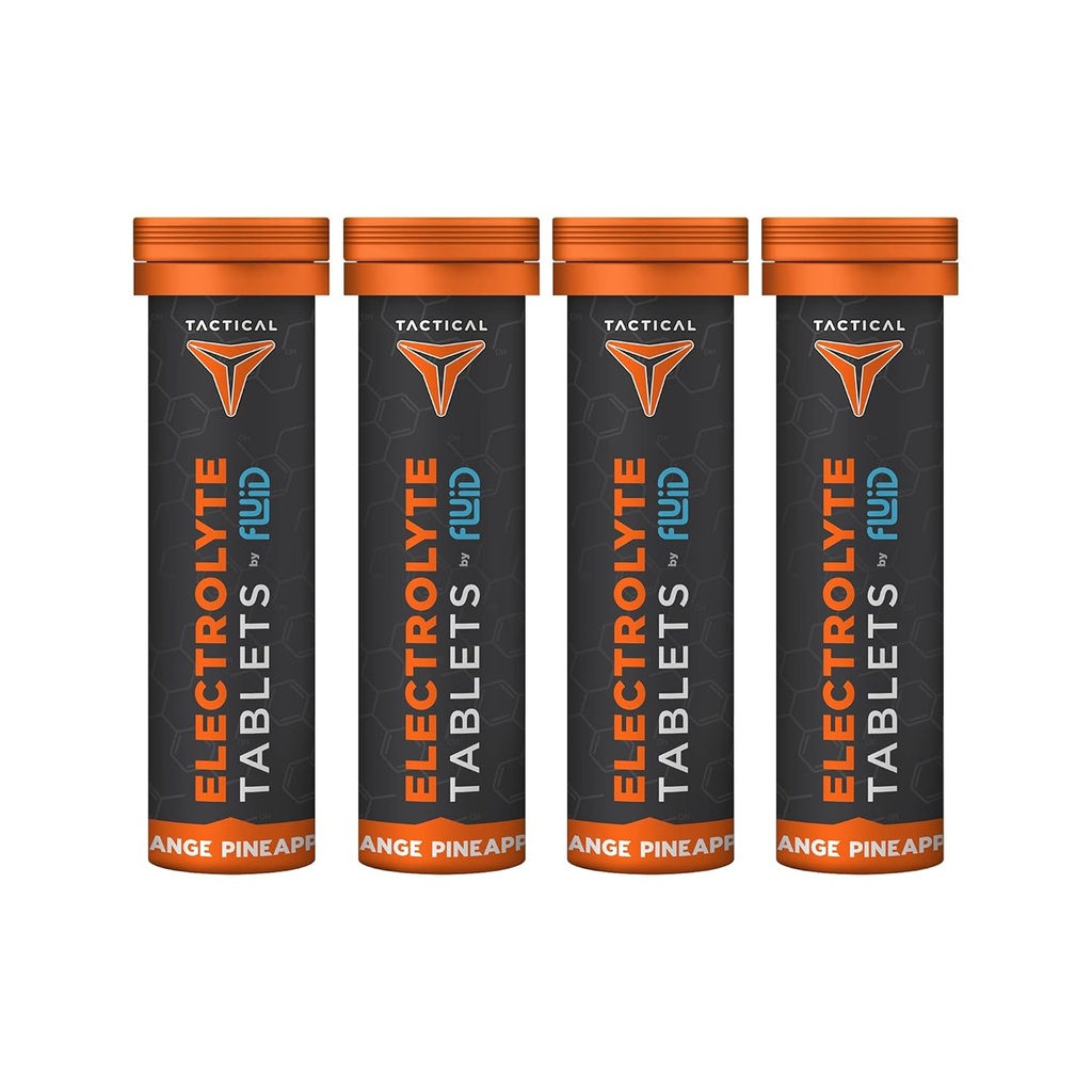 Fluid Tactical - Juokseva nesteytys Tabletit, Elektrolyyttikorvaus ja kuivumisen ehkäisy, 4 pakkausta, 40 tarjoilua (Orange Ananas)