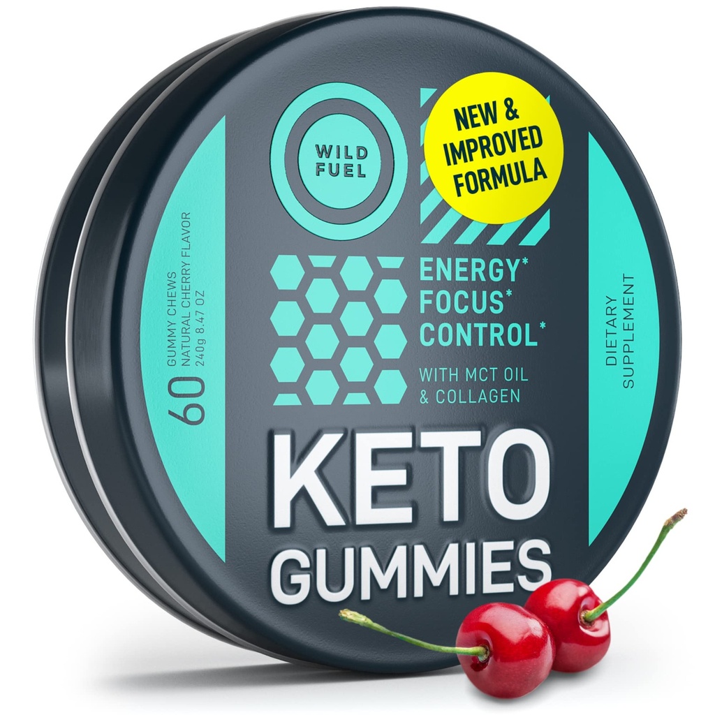 MCT Oil Keto Gummies Collagen Metabolia Booster - Pre workout Gummy Energy Chews Keto Candy - Fyysinen ja henkinen energia, Low Carb, Low Calorie - 60 Cherry Collagen Gummies naisten ja miesten