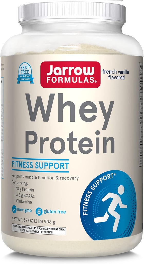 Jarrow Formel Whey Protein med 18 g Protein, 3,8 g BCAA, & Glutamin, Kosttillskott för muskelfunktion och återhämtningsstöd, 32 oz Vanilla smaksatt pulver, ungefär 36 dagars leverans