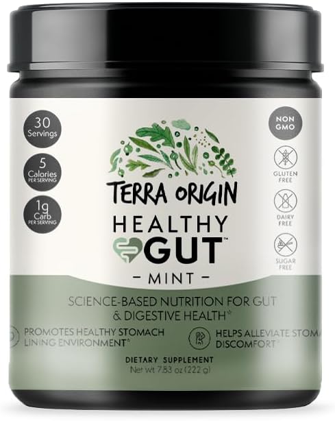 TERRA ORIGIN Hälsosam Gut Mint smak | 30-Servings med L-Glutamin, Zink, Glukosamin, Slippery Elm Bark, Marshmallow Root och mer!