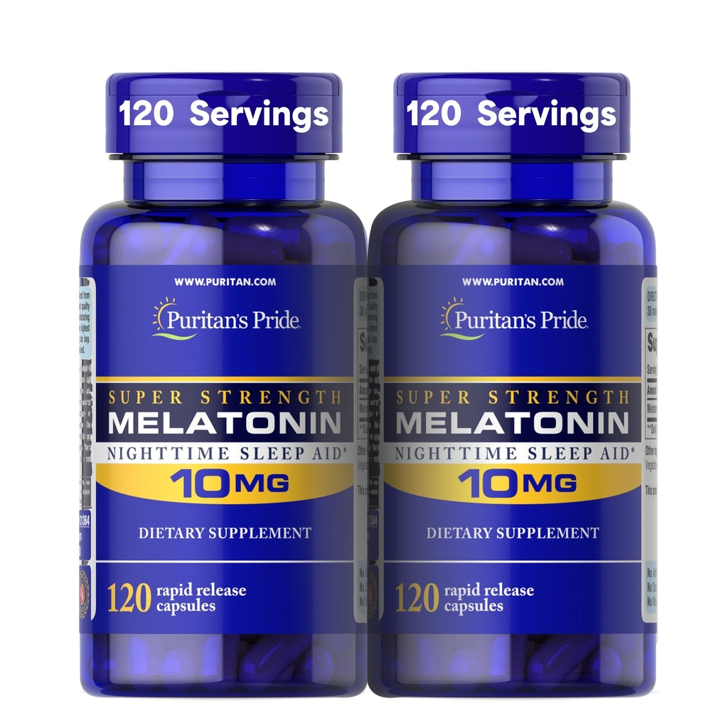 Puritanin Pride Premium Super Strength Melatoniini 10mg unilääke, ruokavalio täydentää äänen, levoton, & Pidempi uni tuki, 4 kuukauden tarjonta, 120 nopea julkaisu kapselit, 2 pakkaus (pakkaus toukokuussa vary)