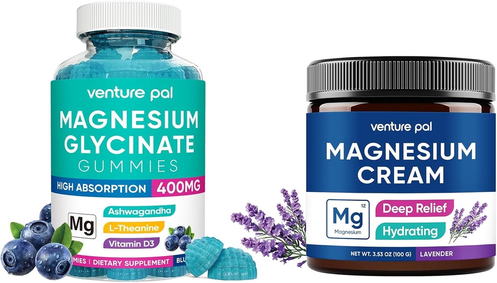 Magnesium Glycinate Gummies Ashwagandha, Magnesium Cream - Uni, lihaskramp ja rentoutuminen