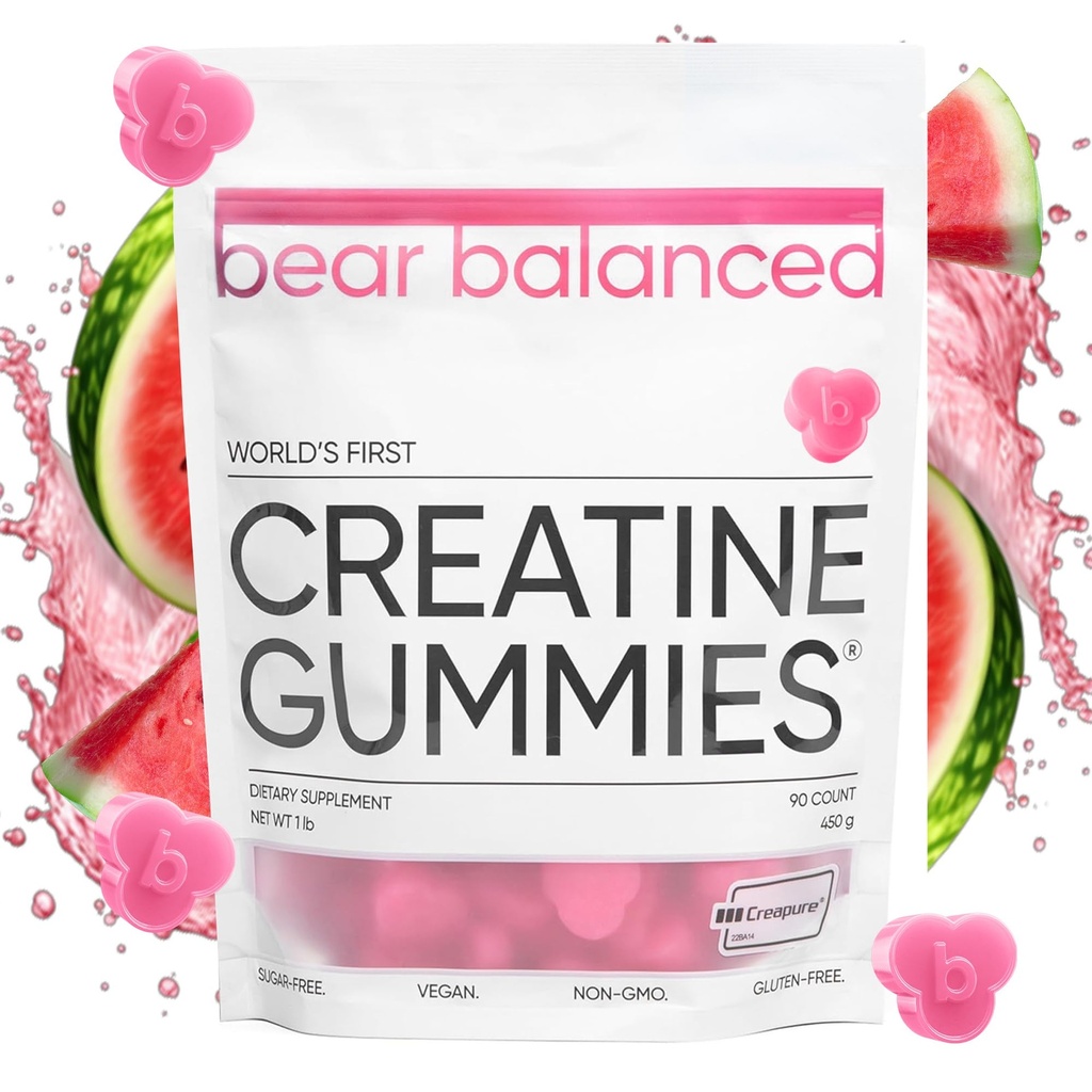 Björn Balanced Creatine Gummies for Men & Women - Creapure® Creatine Monohydrate, L-Theanine, L-Tyrosine & B12 för muskeltillväxt, styrka, fokus, energi och hälsa - Lågt kalori, Sugar-Free, & Vegan
