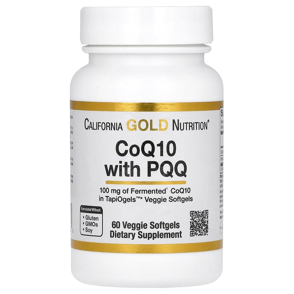 Kalifornia Gold Nutrition CoQ10, jossa PQQ, Ubikinonin USP, Tapioca Veggie Softgel ja Auringonkukkalesitiini, 100 mg, 60 Veggie Softgel