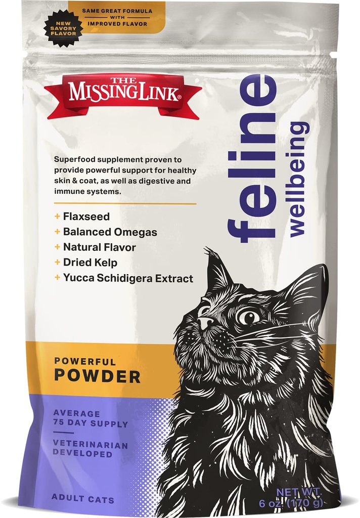 Puuttuva Link Feline Superfood Superfood Supplement Powder 6oz Bag, eläinlääkäri Formulated, Balanced Omega 3 & 6 varten Terve iho & turkki, digestio, immuniteetti & koko kissan terveys