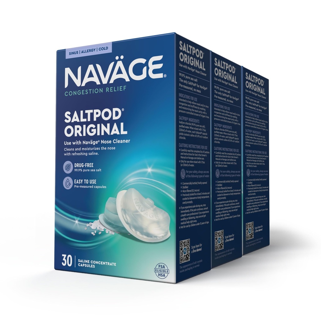 Navage SaltPod Bundle 3 30-pakkaus (90 SaltPods) - Navage Salt Pod Refills Only - Yksinomaan suunniteltu Navage Nasal kastelujärjestelmä - Sinus Rinse ja Saline Pods nopea ja rauhoittava helpotus