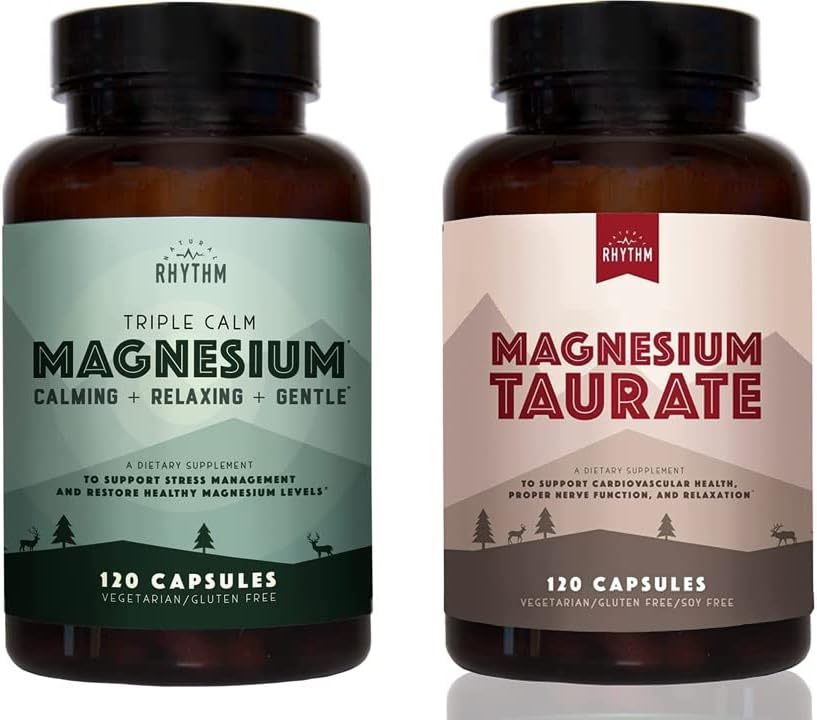 Natural Rhythm Day & Night Bundle - Triple Calm Magnesium 150mg, 120 kapslar + Magnesium Taurate 750mg (150mg Elemental Magnesium) 120 kapslar