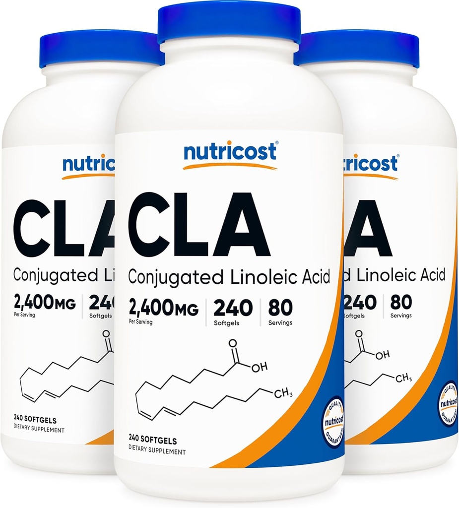 Nutricost CLA (Konjugated Linoleic Acid) 2400 mg, 240 Softgels - Gluteeniton, ei-GMO, 800 mg Per Softgel (3 pullot)