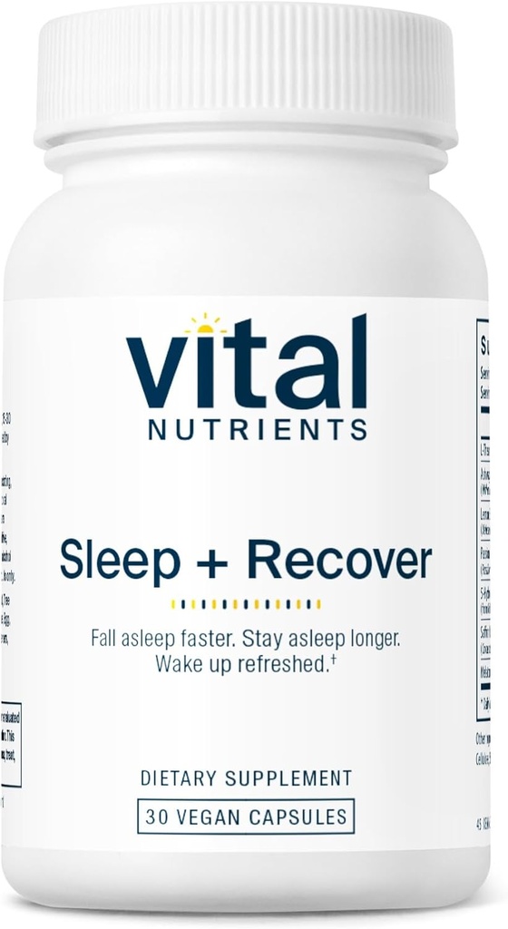 Elintoiminnot Sleep + Recover - Vegan Supplement - Sleep Support - Melatoniini, Ashwagandha & L-Theanine - Gluteeni, Dairy & Soy Free - 30 kapselia