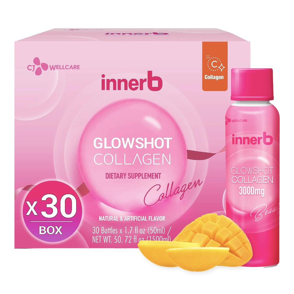CJwellcare Innerb Glowshot Collagen (50,7 fl oz, 30 servings) - Marine Liquid Collagen for Women, 3,000 mg Collagen Peptides, Collagen Shots for High Imeytyminen, Hiukset, ihon ja kynsien täydentää