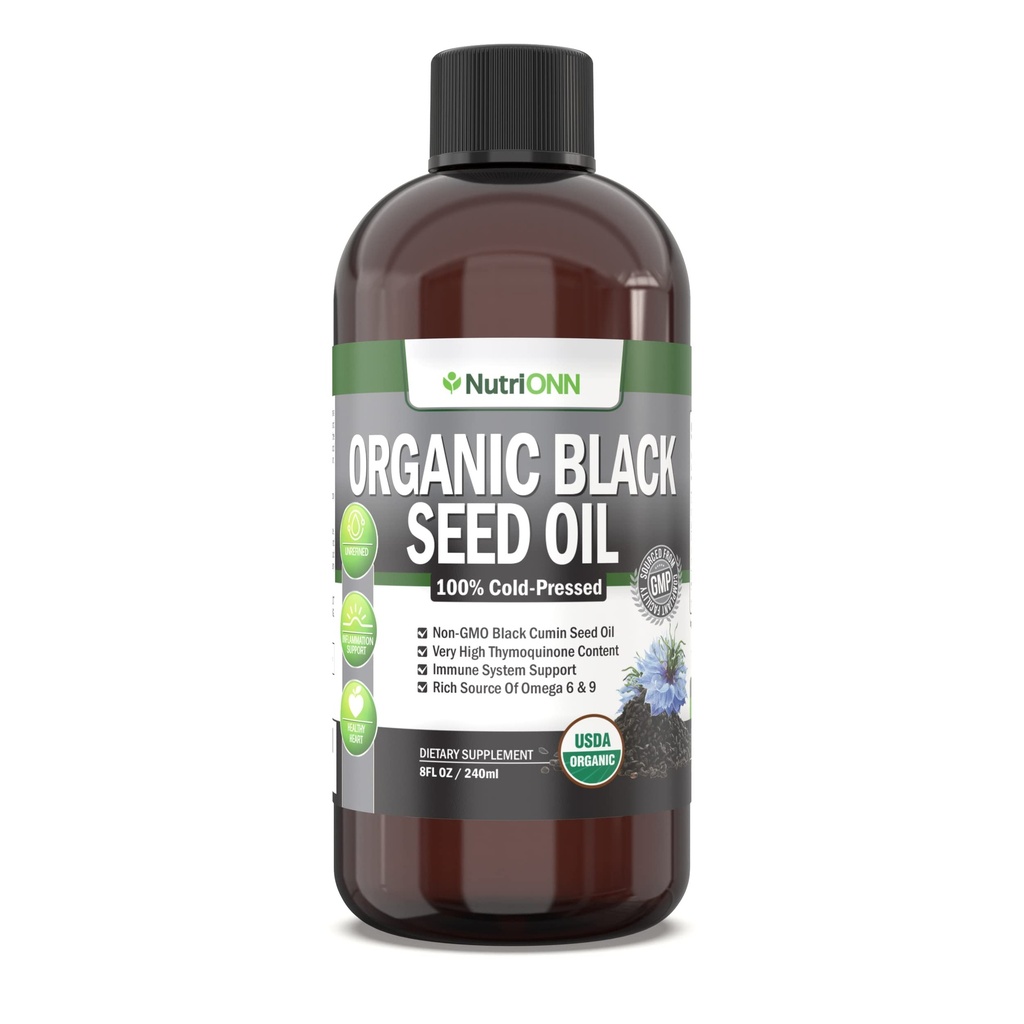 Organic Black Seed Oil - USDA Certified Organic Black Cumin Seed Oil Liquid - Korkea Thymokinonin sisältö ...