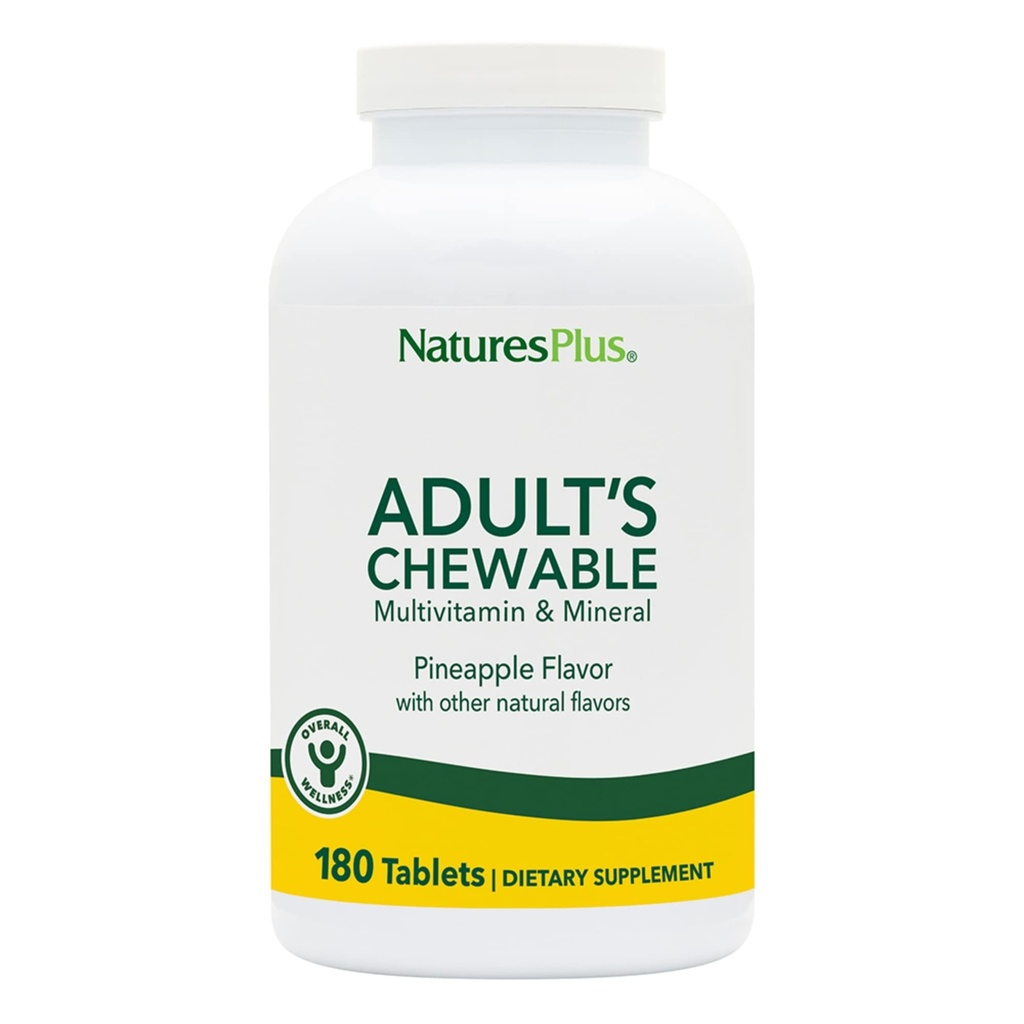 NaturesPlus Adult's Chewable Multivitamiini - 180 Kasvisruokaa Tabletit - Ananas Flavor - Natural Whole Foods Supplement for Overall Health, Energy - Gluten-free - 180 tarjoilua