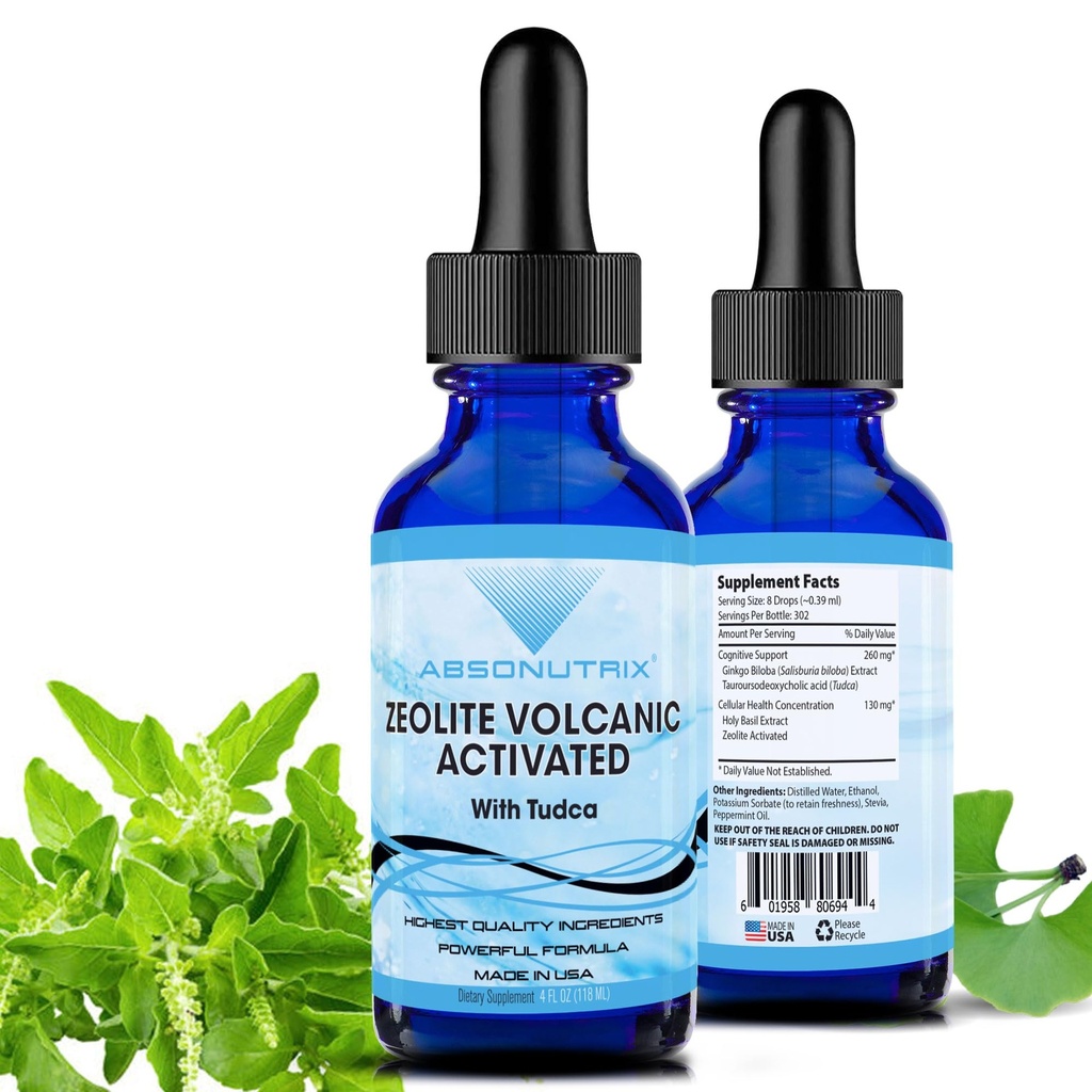 Absonutrix Zeolite Volcanic Aktivoitu Tudca Advanced Formula 390 mg, 4 Oz Liquid, 302 Servings, Valmistettu Yhdysvalloissa, Nopea imeytyminen, Ei-GMO, GMP Certified Facility, Julmia tuotteita