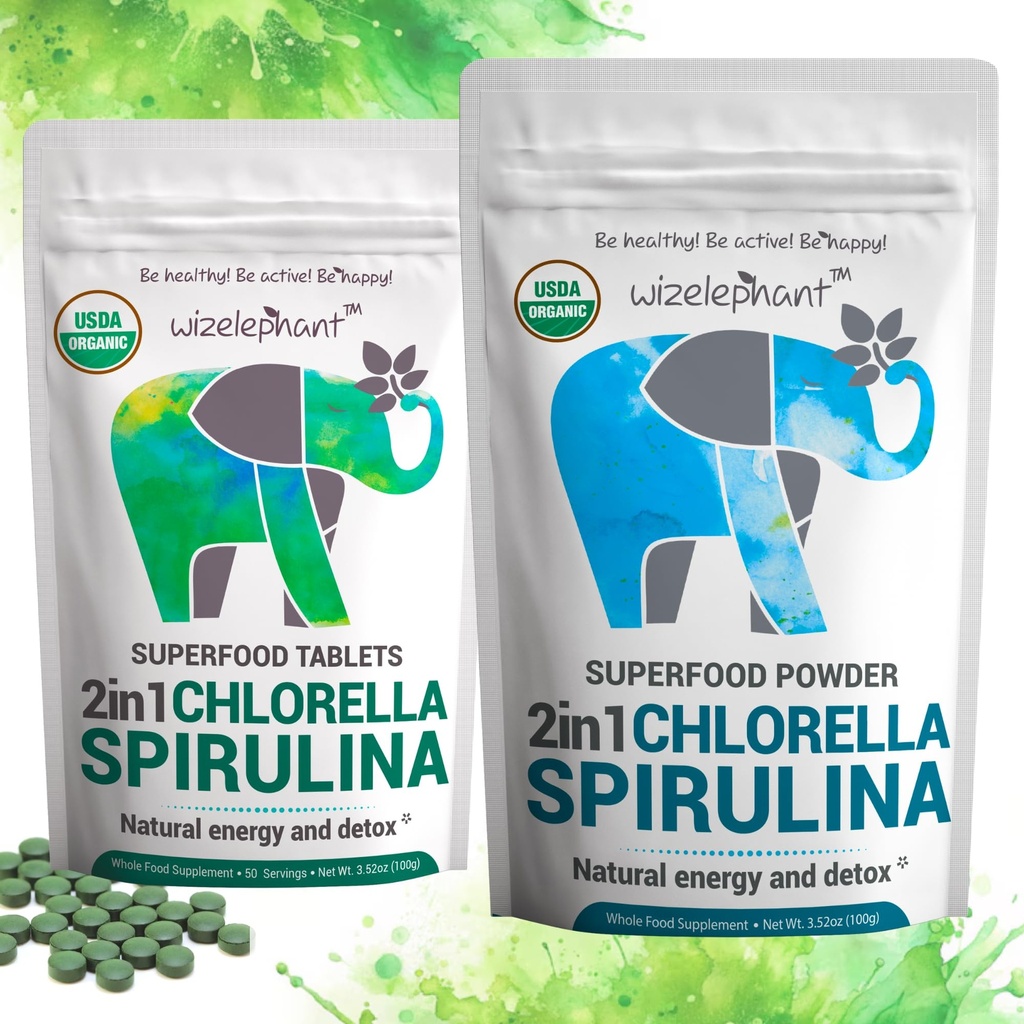 Klorella Spirulina Powder Organic + Spirulina Klorella Tabletit Luomu...