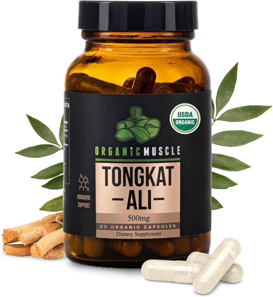 Organic Muscle Tongkat Ali for Men, 500mg - Pure & Potent USDA Eurycoma Longifolia Root Supplement 60 Count 