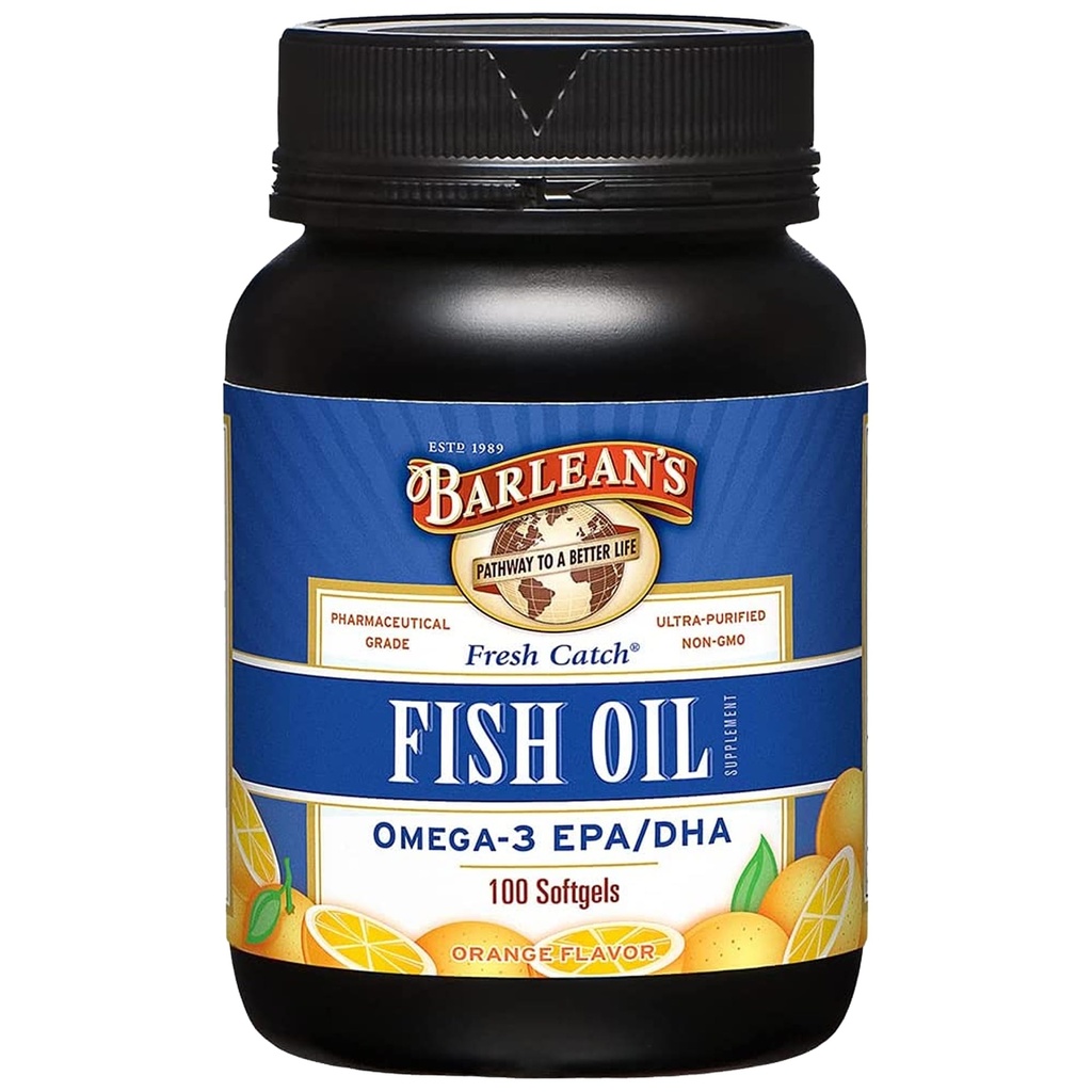 Barleans Omega 3 Fish Oil Supplements, Supplement Softgels for Men and Women, 600mg EPA och DHA Fatty Acids, Orange Flavored, 100 Count