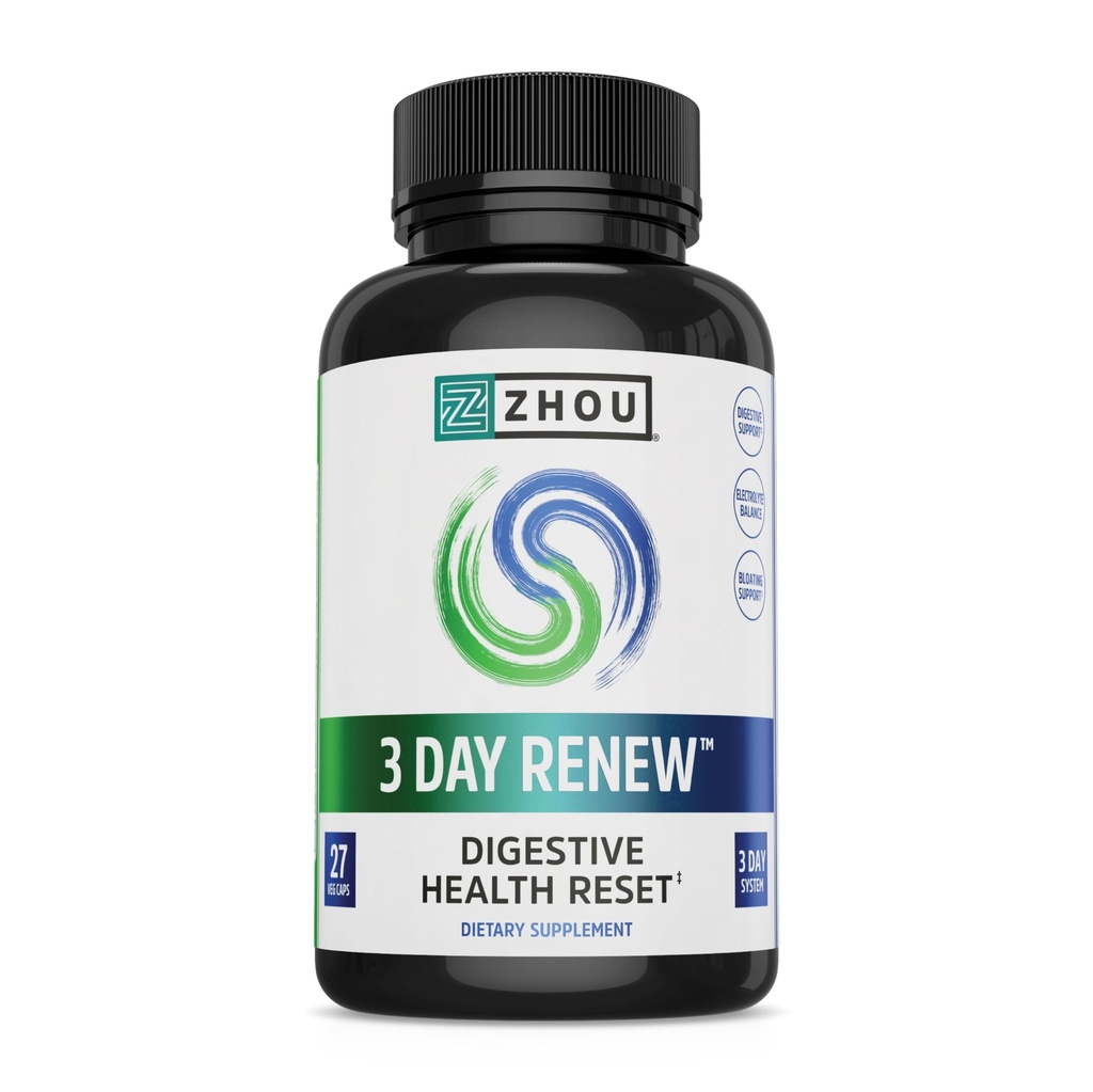 Zhou 3 päivä renew - Probiootit digestiiviseen terveyteen, probiootit miesten ja naisten, Gut Health & Natural Nollaa tuki täydentää inkivääri ja aloe - 27 Veg Caps